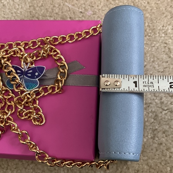 OLIVIA MILLER Faux Leather Blue Wallet With Gold Chain Strap NWT and Gift Box - Picture 13 of 16